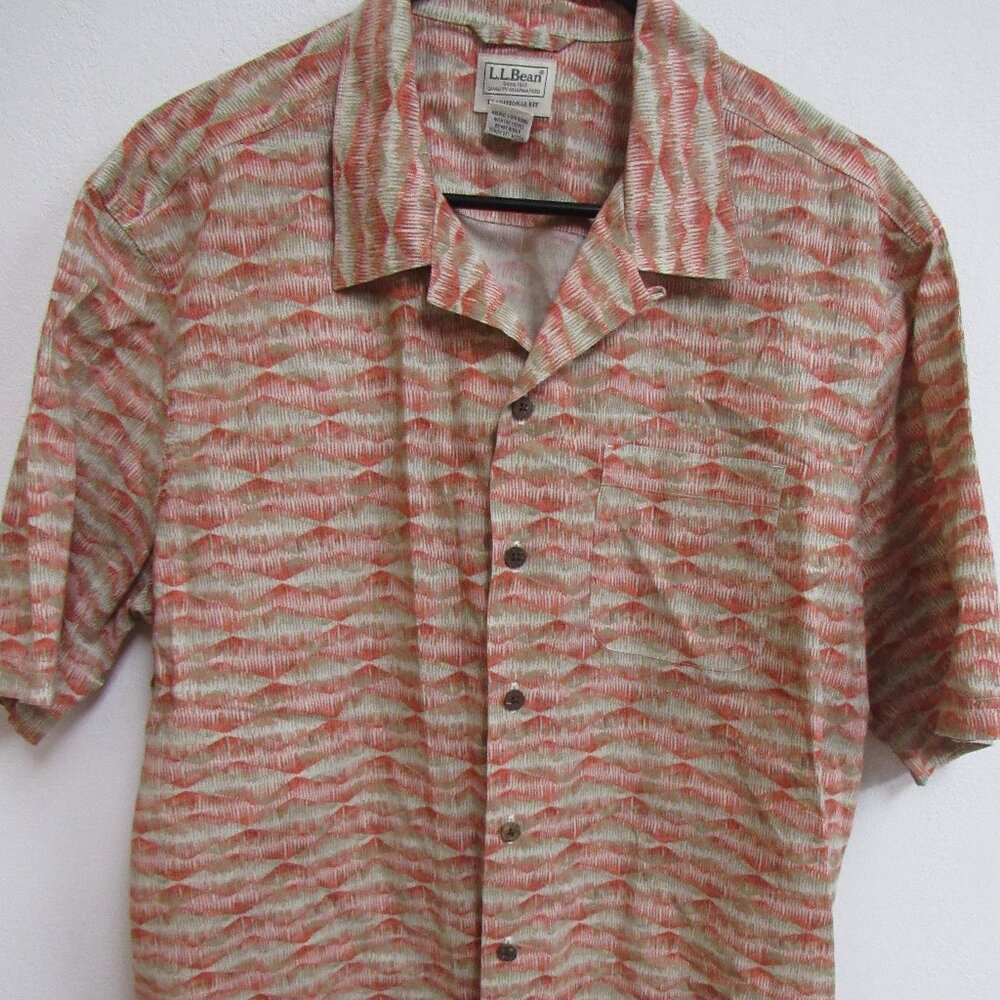 L.L. Bean Tropics Hawaiian Short-Sleeve Button-Up Shirt Large Regular 300229‎